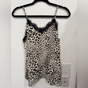 Hem & Thread Leopard Print Lace-Trim Cami Tank Top - Black and Cream